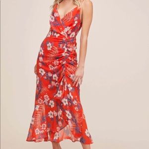 ASTR - Mariah Red Floral Midi Dress - S